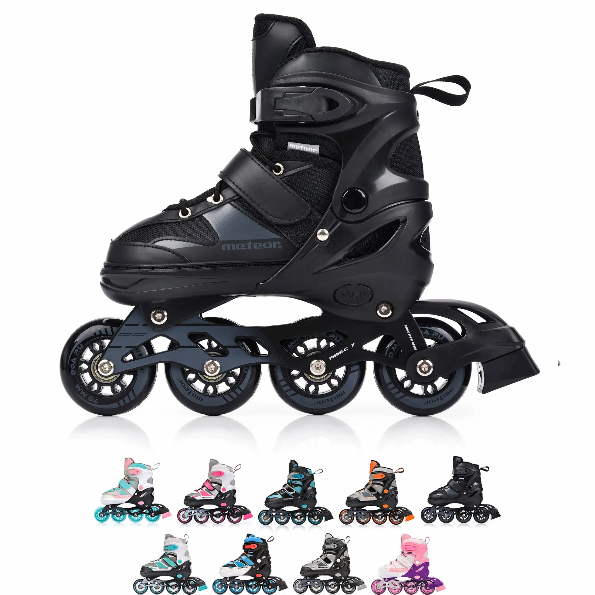 Rolki dla Dzieci Łyżwy Łyżworolki Rollerblade 2 w 1 Fitness Młodzieżowe Damskie Męskie meskie Regulowane Czarne różne kolory dla Dorosłych Scate Led jednorzędowe Meteor Invert
