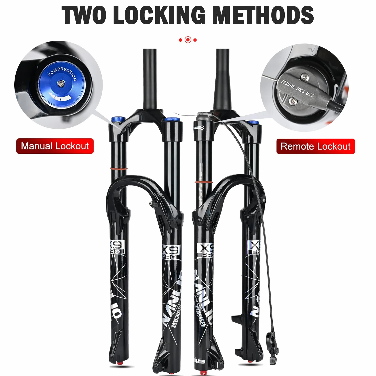 Widelec rowerowy z amortyzacją X9 PRO 34 mm 26”, 27,5”, 29,5”, widelec rowerowy MTB, amortyzacja olejowo-gazowa, ręczna blokada sterowania, 140/160 mm