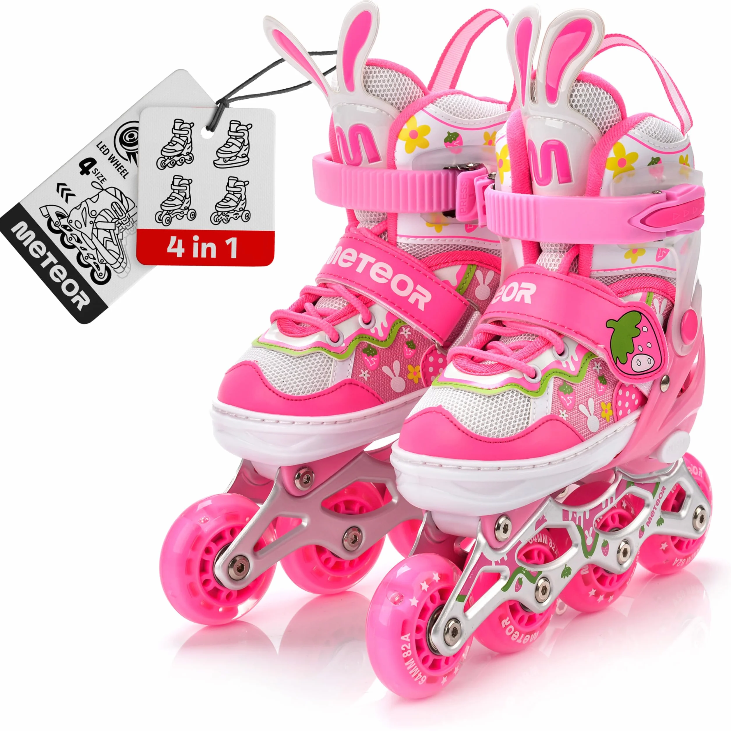 Rolki dla Dzieci Łyżwy Wrotki Łyżworolki Rollerblade 4 w 1 Fitness Młodzieżowe Damskie Męskie meskie Regulowane Czarne i różne kolory dla Dorosłych Scate Koła Led Meteor