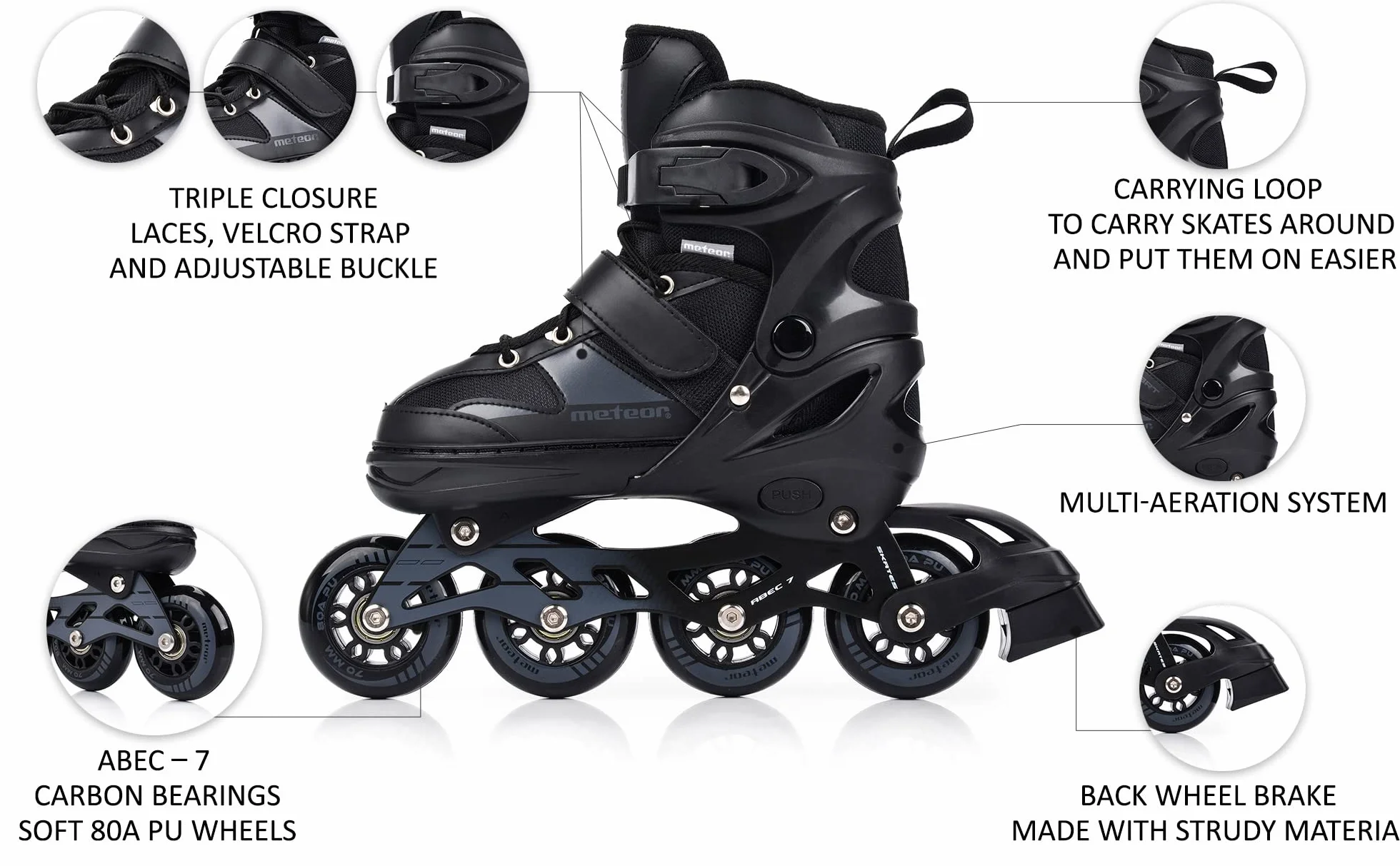 Rolki dla Dzieci Łyżwy Łyżworolki Rollerblade 2 w 1 Fitness Młodzieżowe Damskie Męskie meskie Regulowane Czarne różne kolory dla Dorosłych Scate Led jednorzędowe Meteor Invert