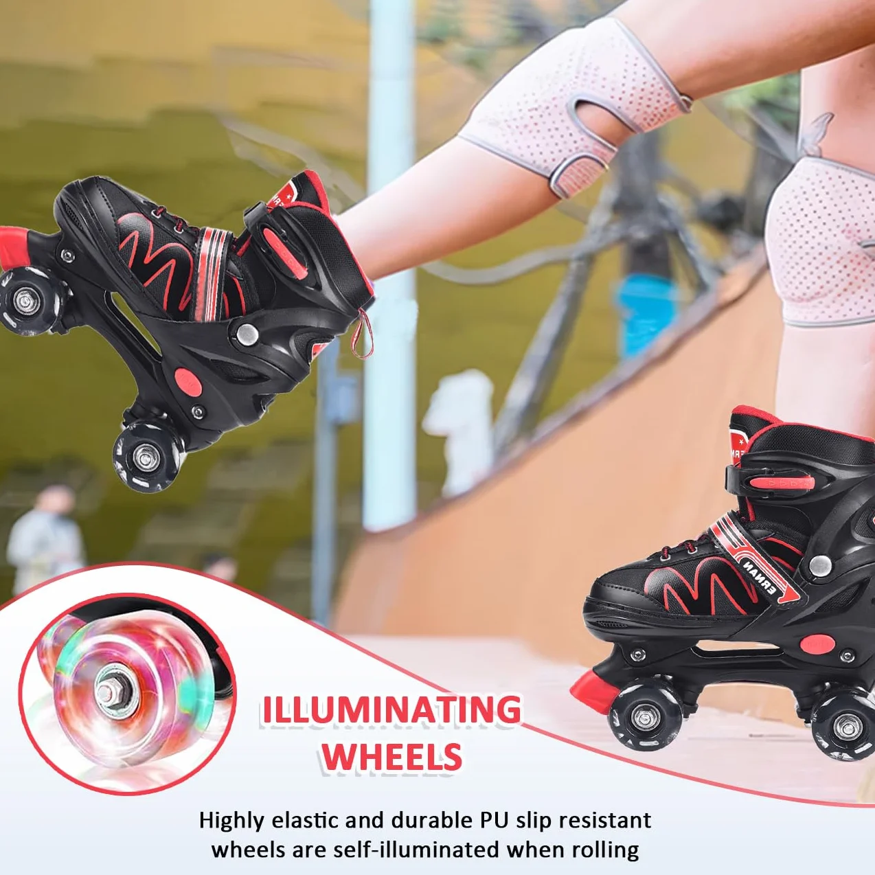 ERNAN Wrotki dla dzieci, 8 świecących kółek i 4 regulowane rozmiary. Wrotki dla początkujących, odpowiednie do użytku wewnątrz i na zewnątrz